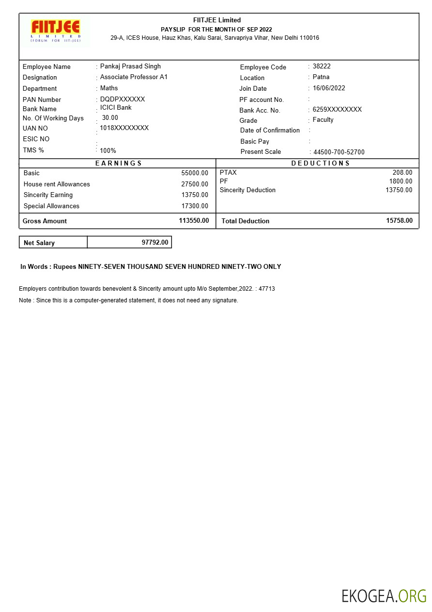 Modèle de fiche de paie du centre éducatif FIITJEE aux formats Word et PDF.pdf, 1